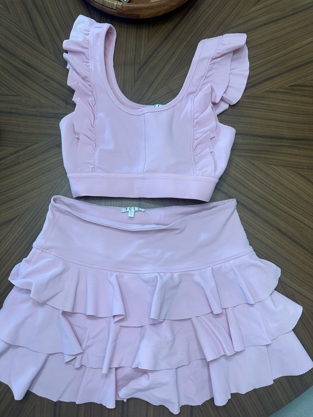 TCEC Pink Ruffled Athletic Shorts Set